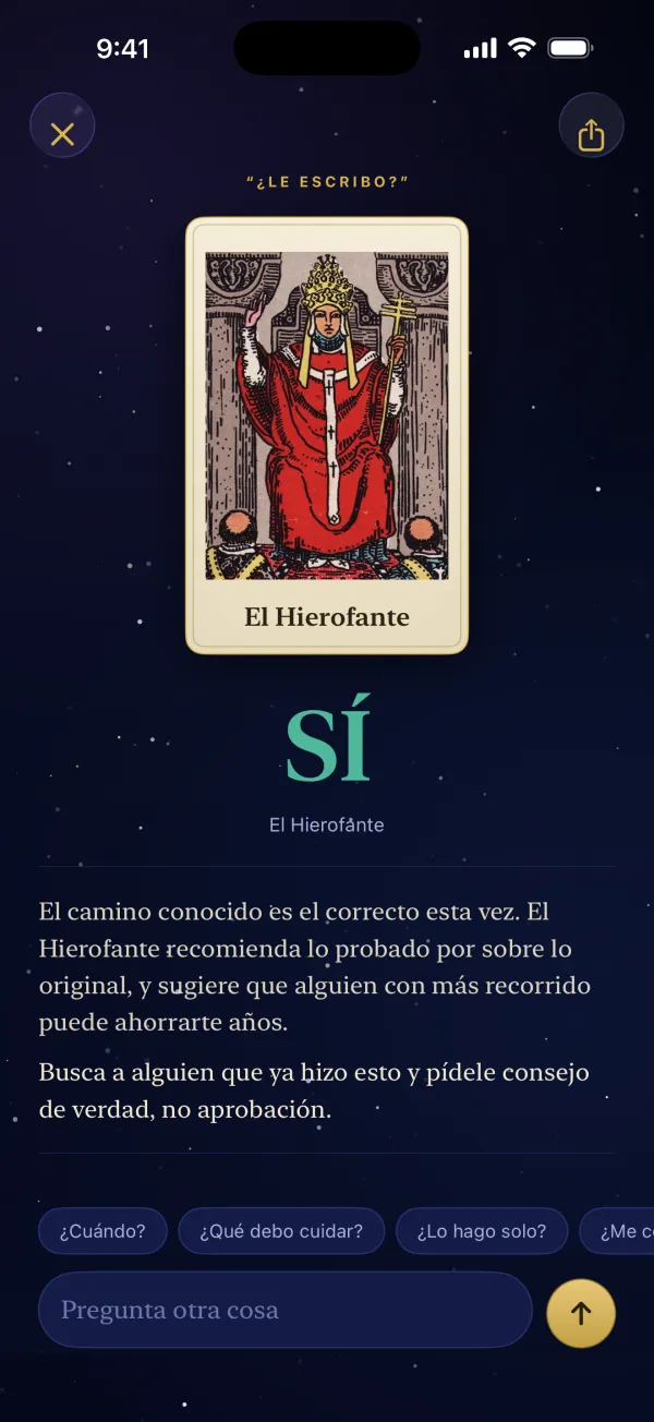 La respuesta: el veredicto, la carta, la lectura y el consejo.
